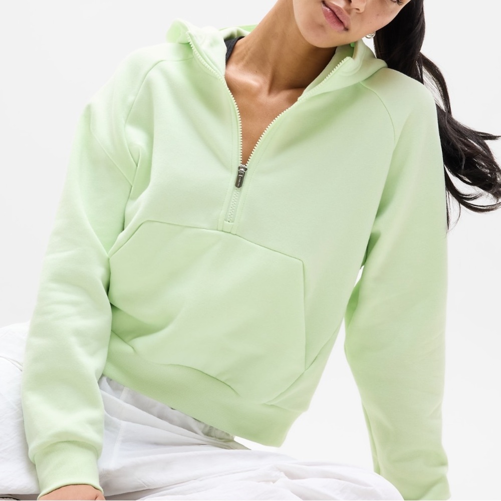 Athleta Forever Fleece 1/2 Zip Hoodie, Honeydew, S